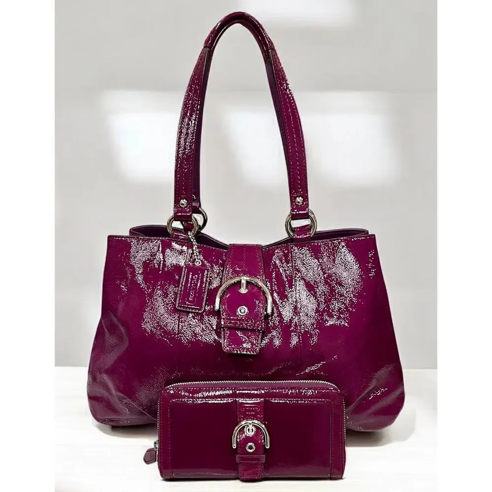 Coach F19711 Soho Buckle Patent Leather Carryall Bag & Buckle Zip Around Wallet